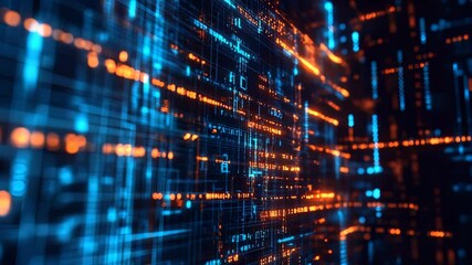 Abstract futuristic digital data grid background with glowing particles animation - Powered by Adobe