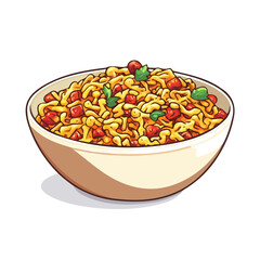 Koshari, cartoon vector illustration, flat 2D isometric style, white background.
