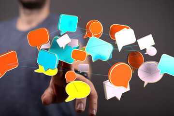 Abstract image of interconnected speech bubbles, representing global communication and networking.