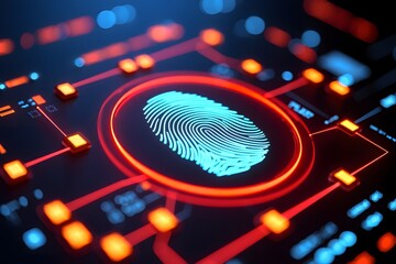 Biometric Fingerprint Scanner Interface in Futuristic Cybersecurity System – Digital Identity and Authentication Technology

