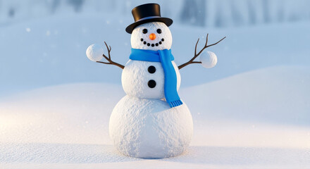 Fototapeta premium Charming Snowman in a Winter Wonderland Festive Holiday Scene