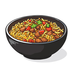 Koshari, vector graphic, 2D flat isometric cartoon illustration on white background.
