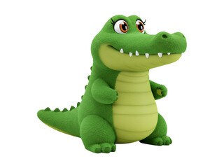 Fototapeta premium Fluffy Cartoon Crocodile – 3D Render – Transparent PNG Clipart