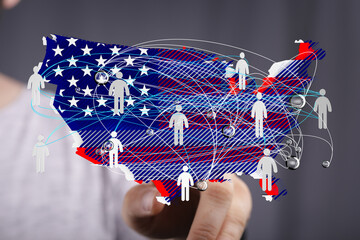 Visual representation of interconnected people across the United States, highlighting national...