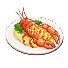 Lobster Thermidor, 2D isometric flat cartoon vector illustration isolated on white background.