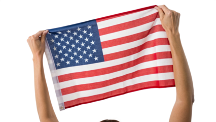 Hands holding an american flag isolated on transparent background