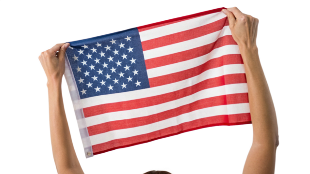 Hands holding an american flag isolated on transparent background