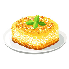Knafeh, vector graphic, 2D flat isometric cartoon illustration on white background.
