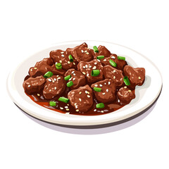 Mongolian Beef, flat 2D isometric cartoon vector image isolated on white background.