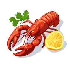 Lobster Thermidor, cartoon vector illustration, flat 2D isometric style, white background.