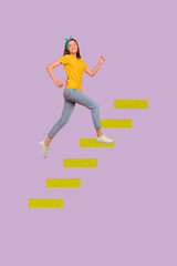 Composite 3d banner art pop image collage of happy businesswoman businessman stand chart statistics...