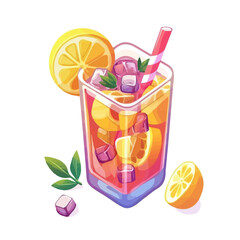 Ice Tea Lemonade, cartoon vector illustration, flat 2D isometric style, white background.