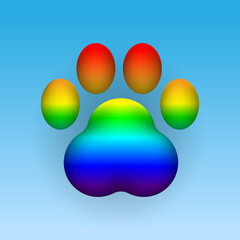 Rainbow paw print — colorful vector icon with gradient on blue background