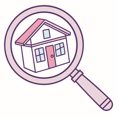 House under magnifying glass in flat vector design  