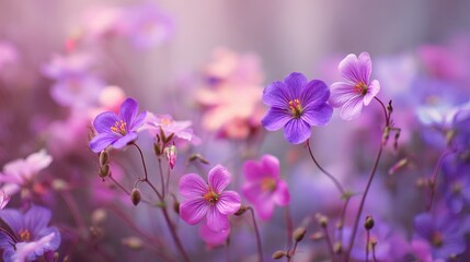 Obraz premium Delicate Purple Flowers in Soft Focus with Dreamy Background Light