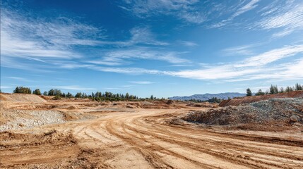 Scenic View of Construction Site with Dirt Road Under Clear Sky