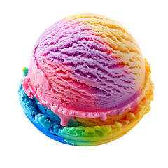 Delicious rainbow ice cream scoop with swirls and drips isolated on transparent background