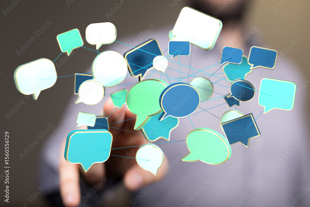Poster Abstract image of interconnected speech bubbles, symbolizing global communication and networking.