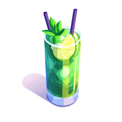 Mojito, cartoon vector illustration, flat 2D isometric style, white background.