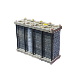 Fuel cell stack isolated on white used for electric energy conversion device composed of multiple...
