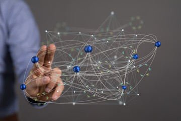 Abstract image of a network, connections, data exchange, and global communication.