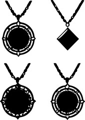 Ornamental Necklace Vector Art, Floral Jewelry Silhouette Design, Decorative Lace Necklace Vector, Elegant Ornate Collar Design, Vintage Floral Necklace Vector, Intricate Pendant Frame Art, Antique La