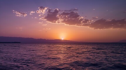 Dramatic Red Sea Sunset with Fiery Crimson Sky Reflecting on Turquoise Waves, Egypt Coastline Silhouette Under Volcanic Cloud Formations, Empty Horizon Composition