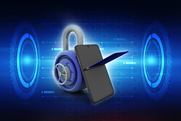 3d illustration phone and credit card protection lock