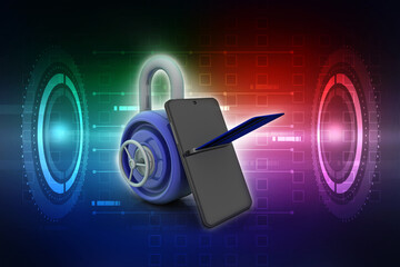 3d illustration phone and credit card protection lock