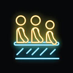 Neon glowing icon of three office workers sitting on bench, symbolizing teamwork and collaboration