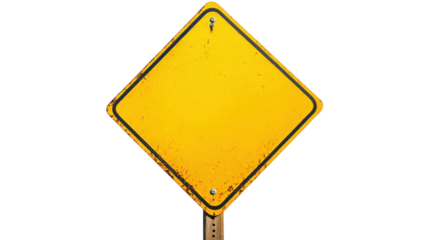Yellow traffic warning sign isolated on white background