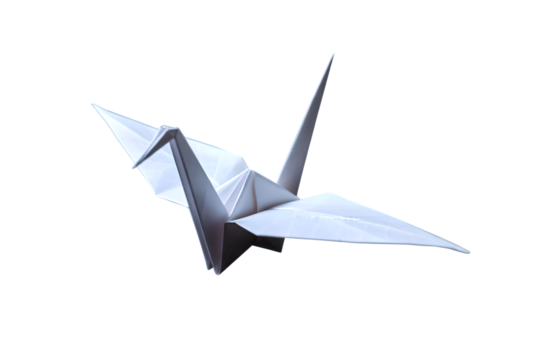 A Graceful Origami Crane with Wings Poised in Delicate Balance, isolated on transparent background. PNG file, cut out