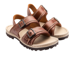 Naklejka premium Pair of Brown Leather Sandals with Buckles on transparent background