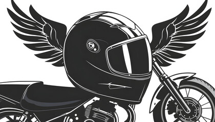 black motorcycle helmet isolated on white background, one line art. White tone