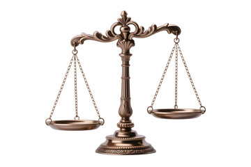 The Scales of Themis, An Exquisitely Crafted Golden Balance with Intricate Filigree, Its Shimmering Chains Evoking Timeless Justice, isolated on transparent background. PNG file, cut out