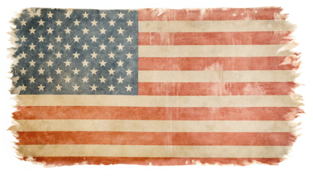 Grunge american flag with stars and stripes isolated on transparent background