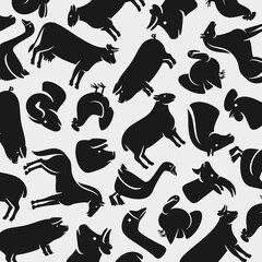 Farm animals background, pattern set. Collection icons farm animals. Vector