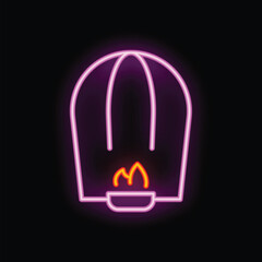 Bright pink neon sign of a traditional chinese paper lantern glowing on a black background