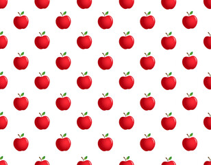 Seamless pattern of red apples and its green leaves on white background, vector illustration doodle design on white background.