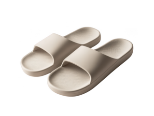 Beige Slide Sandals for Comfort and Relaxation on Transparent Background