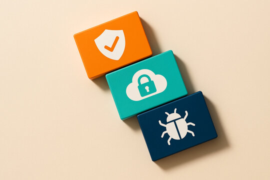 Shield icon combined with virus shape symbolizing cybersecurity protection antivirus defense malware prevention safe network secure system or online threat security concept for modern digital visuals