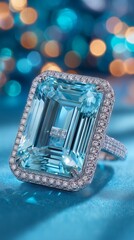 Stunning white gold ring featuring a large blue stone and diamond accents, perfect for special occasions.