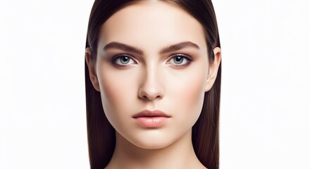 Fototapeta premium Portrait of a Young Woman with Clear Skin and Straight Brown Hair