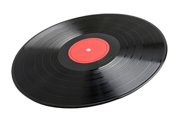 Retro Music Vinyl with Red Label Close-Up Isolated on Transparent Background