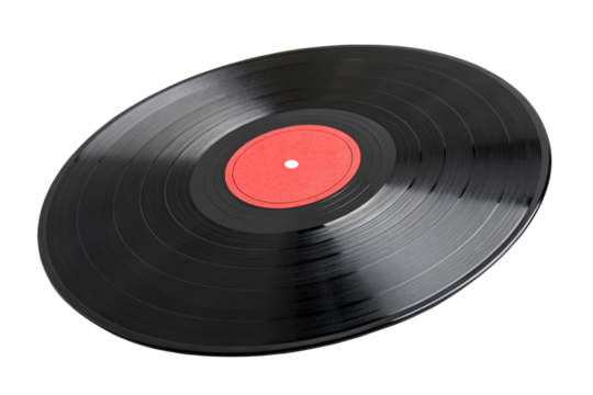 Retro Music Vinyl with Red Label Close-Up Isolated on Transparent Background