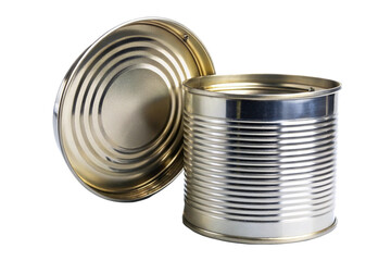 Open Cylindrical Metal Tin Can Without Label Isolated on Transparent Background