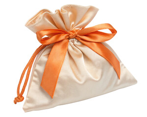 Elegant Silk Gift Pouch with Orange Bow Tie Isolated on Transparent Background