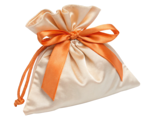 Elegant Silk Gift Pouch with Orange Bow Tie Isolated on Transparent Background