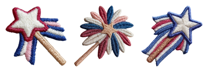 Colorful patriotic embroidery designs for festive day celebration featuring star motifs and vibrant colors