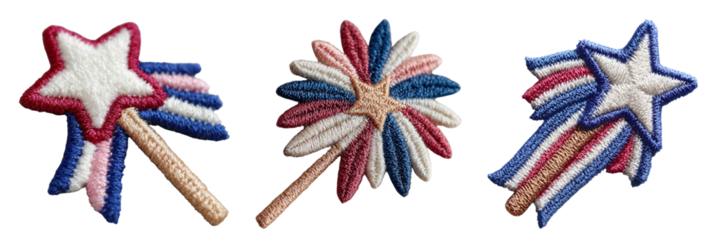 Colorful patriotic embroidery designs for festive day celebration featuring star motifs and vibrant colors